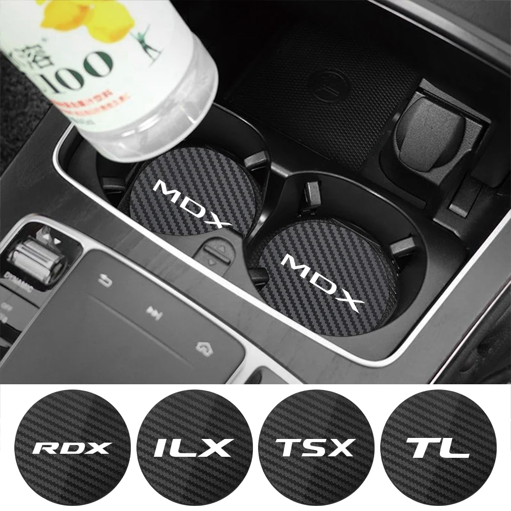 2Pcs Car Coaster Water Cup Anti-slip Pads Auto Accessories For Acura MDX RDX TSX TL ILX 2016 TLX NSX RL CDX RSX ZDX TLXL RLX