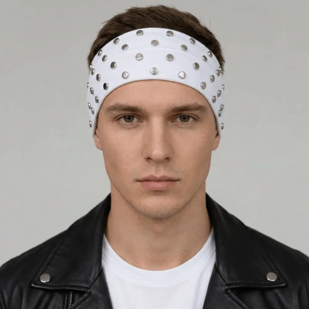 

Elegant Korean Style Rivet Headbands Wide Soft Punk Headwrap Solid Color Gothic Elastic Hair Band Women