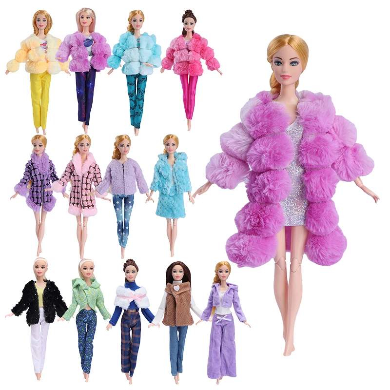 Odzież zimowa dla Barbie 30 cm Moda Pluszowy płaszcz Kurtka + sukienka Spódnica / spodnie Ubrania dla lalek Barbie Dom Akcesoria Zabawka dla dzieci