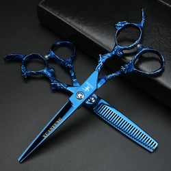 Blue Dragon Handle 6-inch Japanese 440C Steel Hair Scissors barber Cutting scissors and thinning scissors