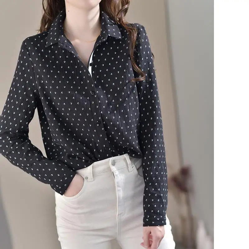 Fashion Printed Lapel Button Korean Shirt Women\'s Clothing 2023 Spring New Loose Casual Tops All-match Office Lady Blouse