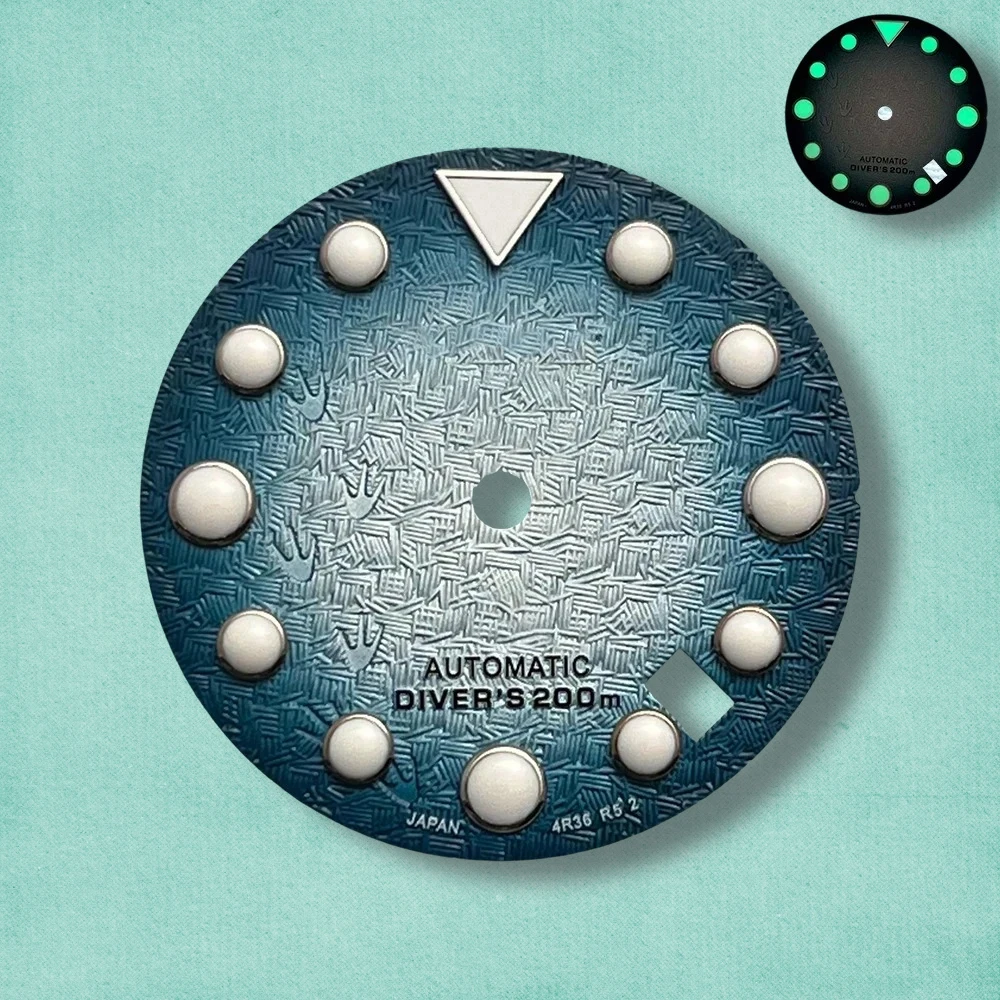 جودة عالية 28.5 مللي متر S شعار NH35 الطلب ثلاثية الأبعاد آثار أقدام الطلب صالح NH35 حركة C3 الأخضر مضيئة SKX007/SUB الطلب NH35 اكسسوارات