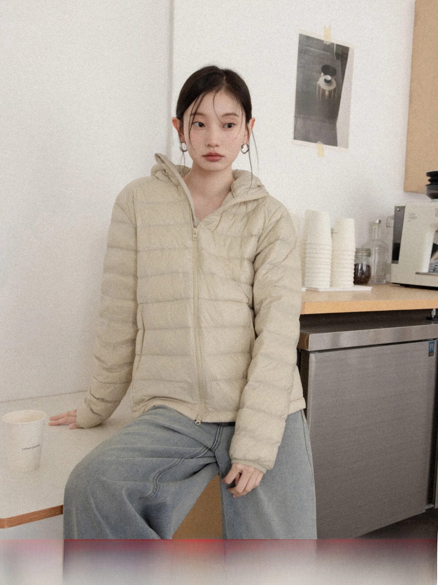 

Warmth Faionable Thin White Du down Jaet Women's Winter New Sle Little Fraance Wind Fce Lined Coat Casual Straig...