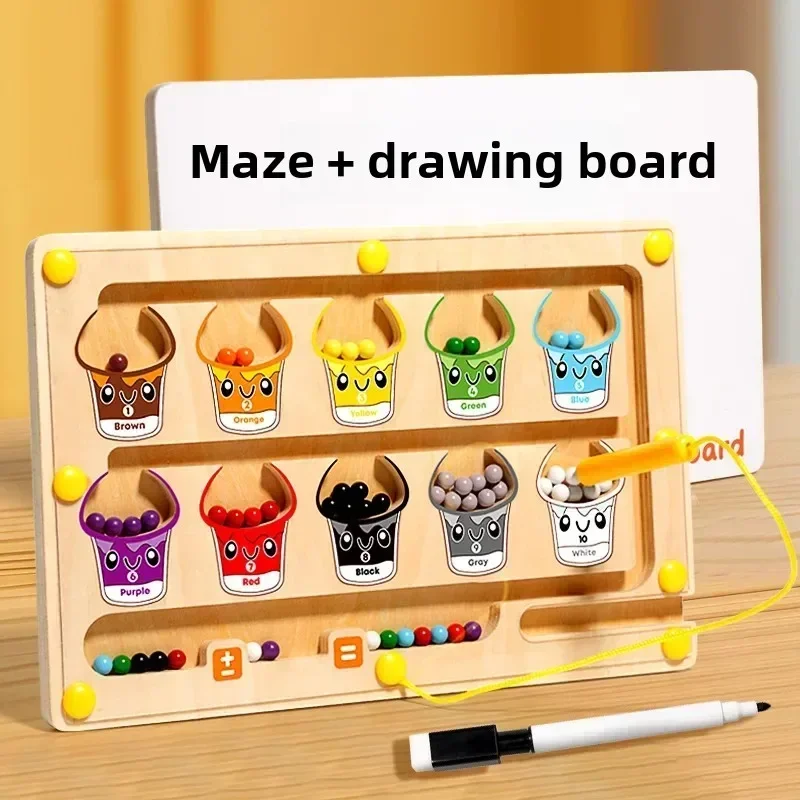 2 in 1 Magnetic Color Sorting Maze & Drawing Board Toddler Montessori Toys Number Matching Learning Counting Preschool Activity