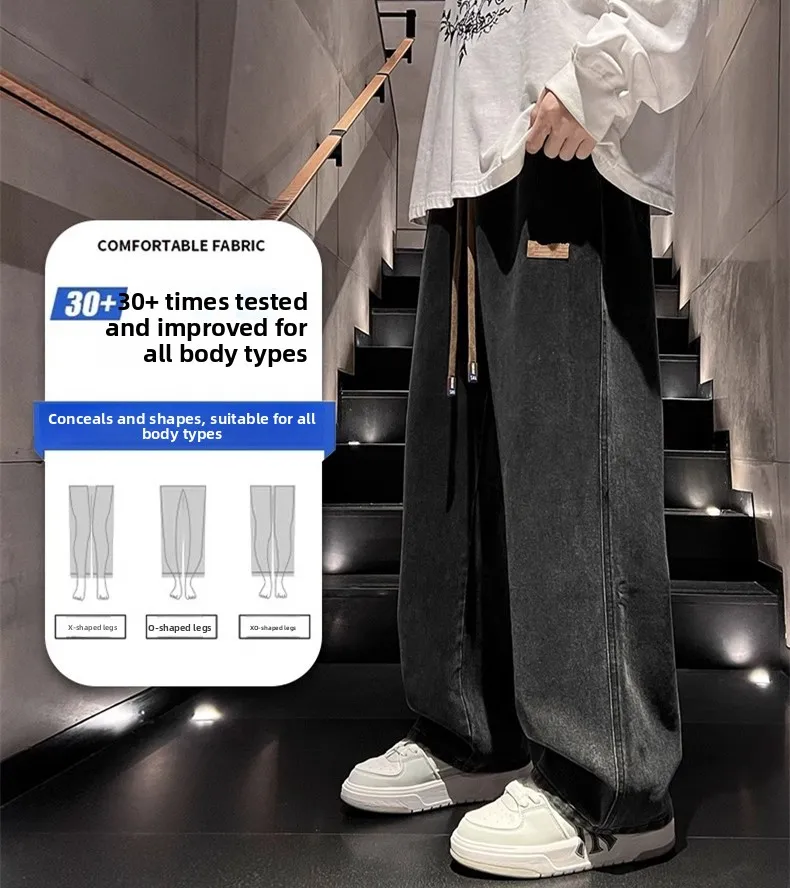 

Retro American Denim Jeans Men's Straight Leg Summer Loose Thin Trendy Casual High Street Long Pants Wide Leg Jeans