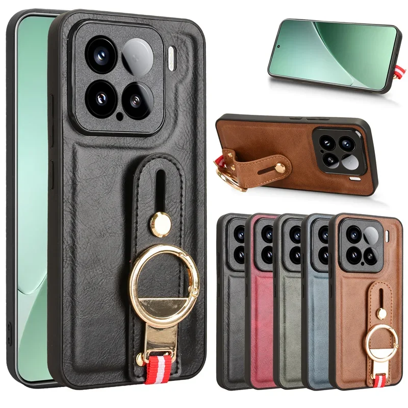 

For Xiaomi 15 Pro Case Shockproof Wristband Ring Bracket Back Cover For Xiaomi 15 Pro Protective Leather Phone Case
