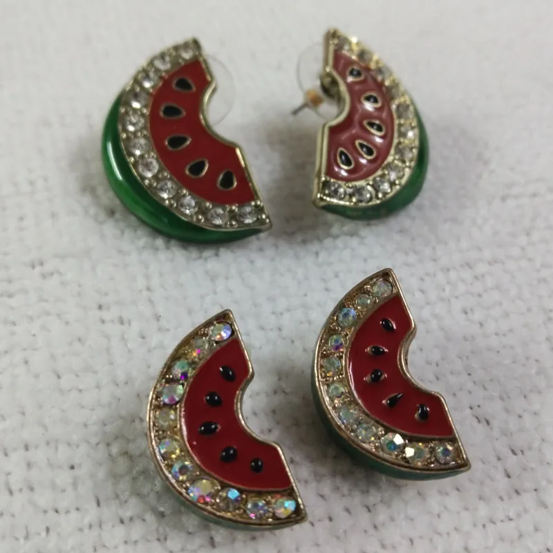 Pretty Alloy Crystal Fruit Watermelon Stud Earrings for Women Evening Party Delicate Wedding Anniversary Gift for Lover Earrings