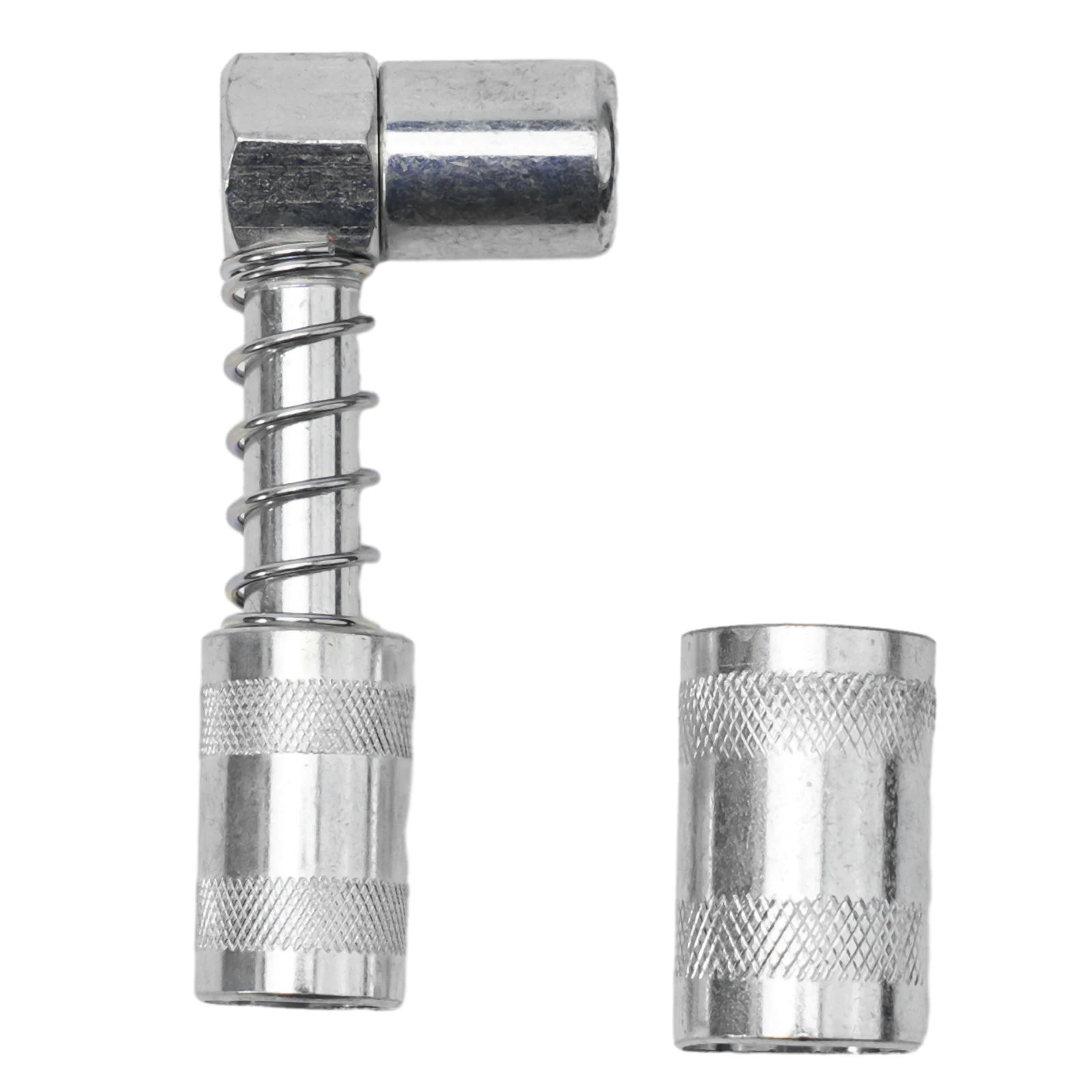 2pcs 90 Degree Grease Nozzle Adapter 3 Jaw Coupler Grease Fitting Tool With Sleeve 3000-4500PSI Carbon Steel Spring-Loaded Sleev