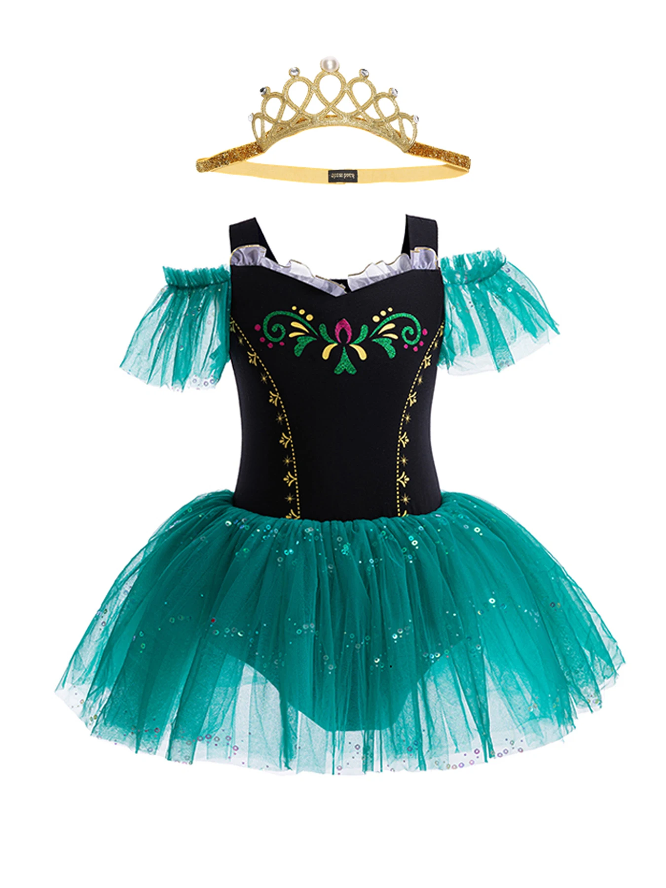 

Girls' Ballet Tutu Dress Printed Mesh Sleeve Sparkly Fluffy for Dance Practice With Complimentary Tiara