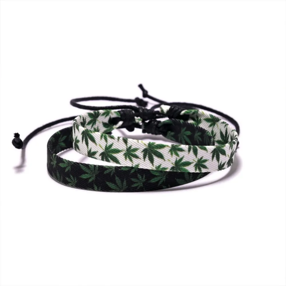 New Retro Ethnic Fabric Printed Plant Hemp Leaves Handmade Woven Bracelets for Men Women Personality Jewelry Accessories Gifts