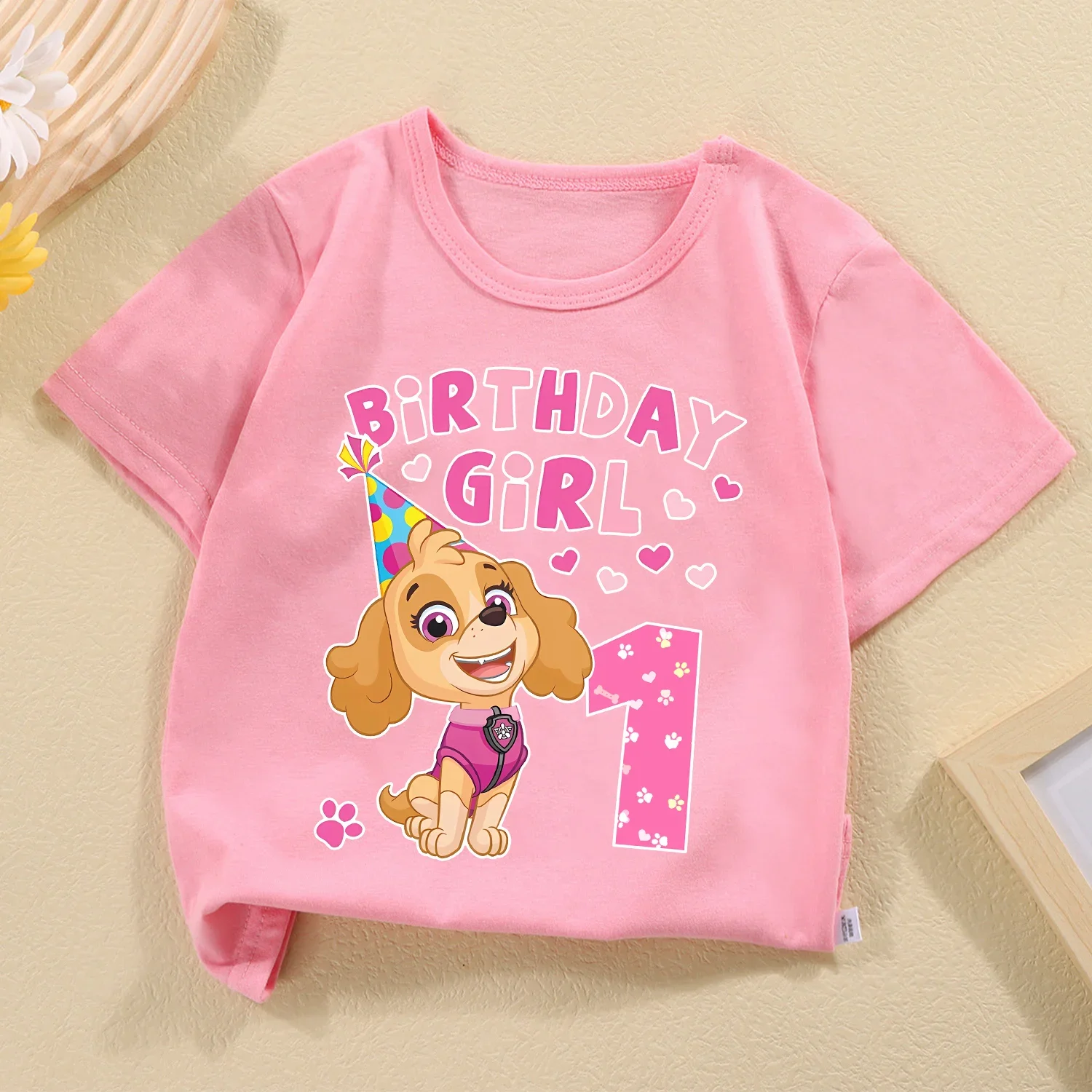 Paw Patrol Skye T-shirt Children Birthday Figure Tee Top Girls Pink Clothes Cartoon Anime Short Sleeve Kids Loose Clothing Gift