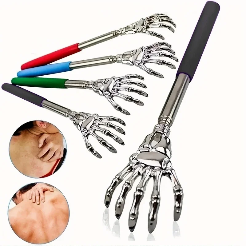 Gratte-dos télescopique portable en acier inoxydable pour humains et animaux de compagnie, masseur dorsal extensible