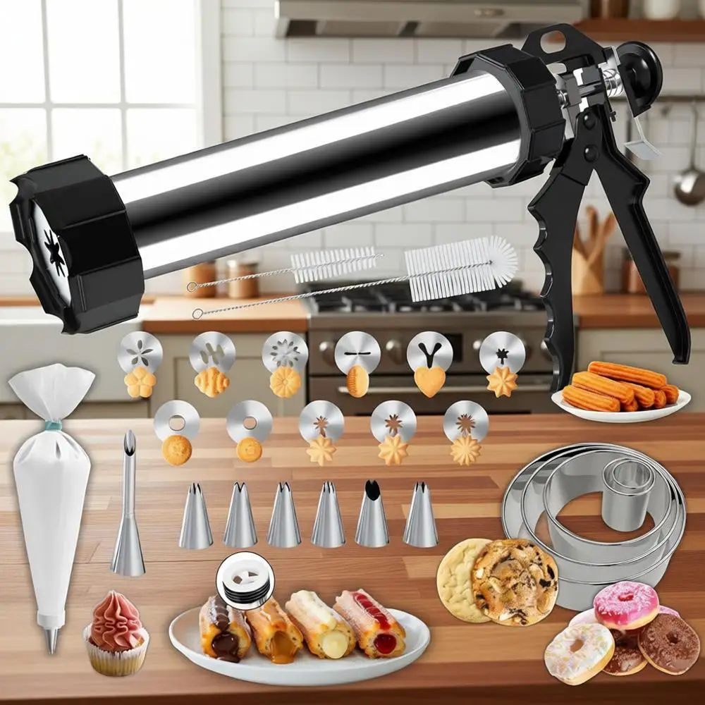 

Stainless Steel Churro and Spritz Cookie Maker - Large Capacity, Easy Clean, Perfect for Home Baking