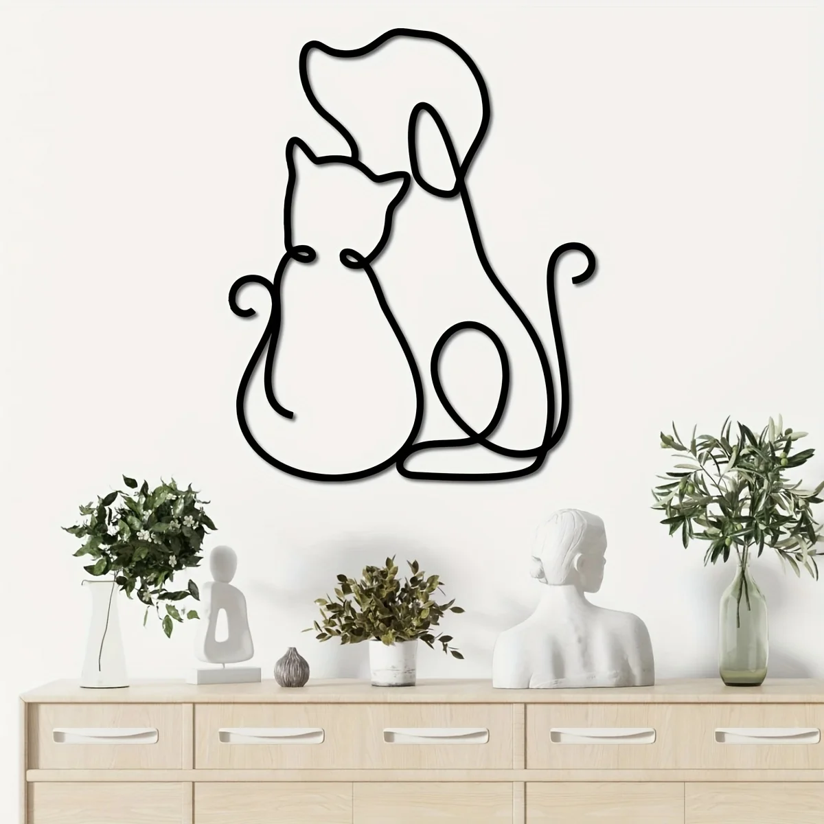 1pc, Minimalist Abstract Metal Pet Wall Art, 12.5x15.7inch, Modern Line Drawing Dog and Cat Sculpture, Decorative Iron Mural