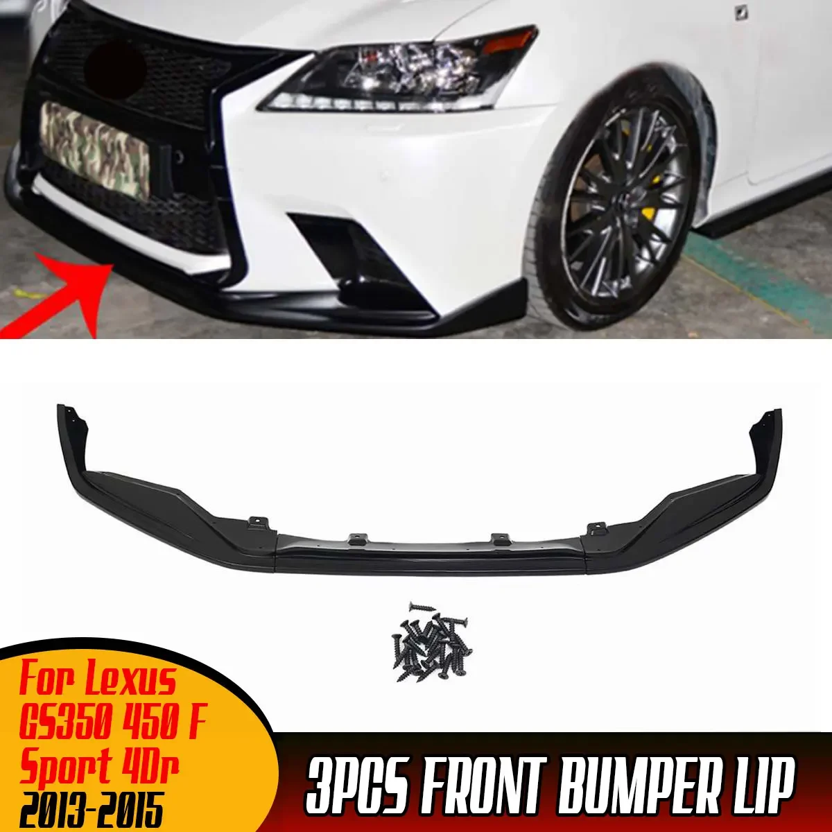 3PCS Car Front Bumper Splitter Lip Body Kit Spoiler Diffuser Protector Cover Guard For Lexus GS350 450 F Sport 4Dr 2013-2015