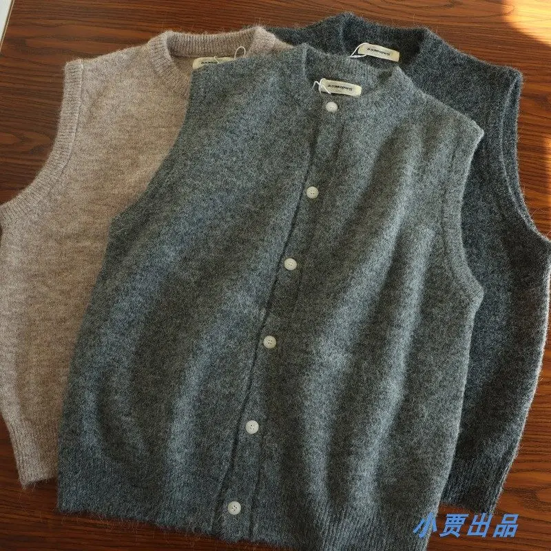 

Мужской шерстяной жилет в американском ретро-стиле, 7% шерсти, в стиле Old Money, свободный вязаный кардиган-жилет, модный повседневный зимний жилет-накидка