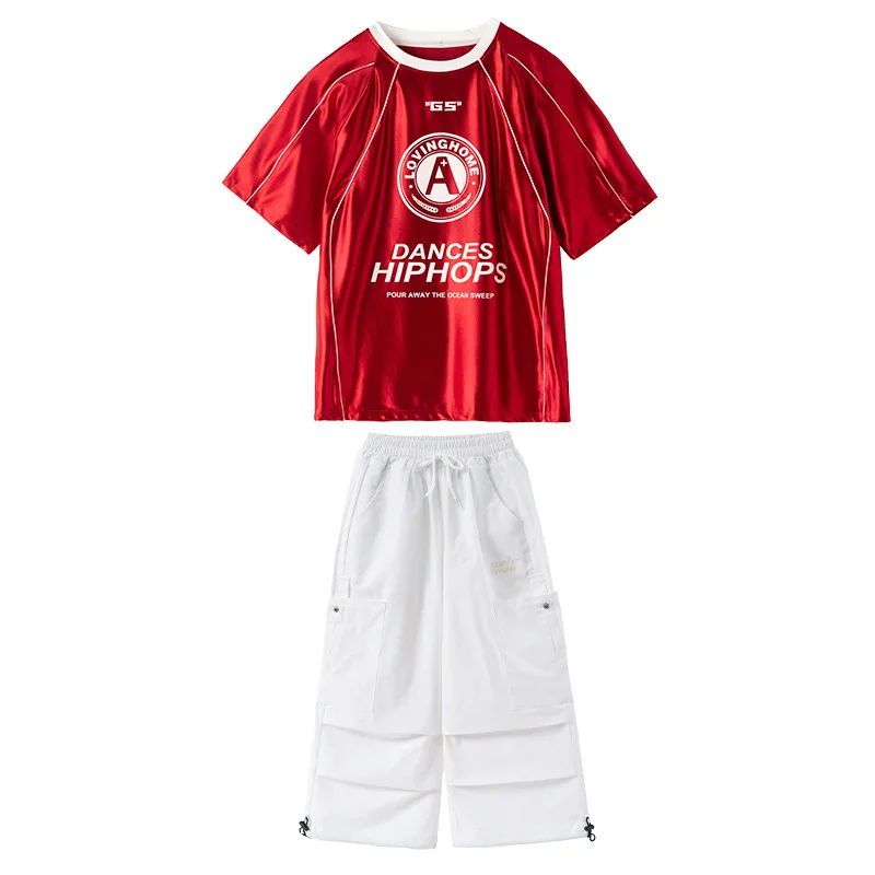 Street Dance Kinder Leistung Anzug Jungen Hip Hop T-Shirt Kurzarm Kostüm Mädchen Sommer Bühne Laufsteg Kleidung