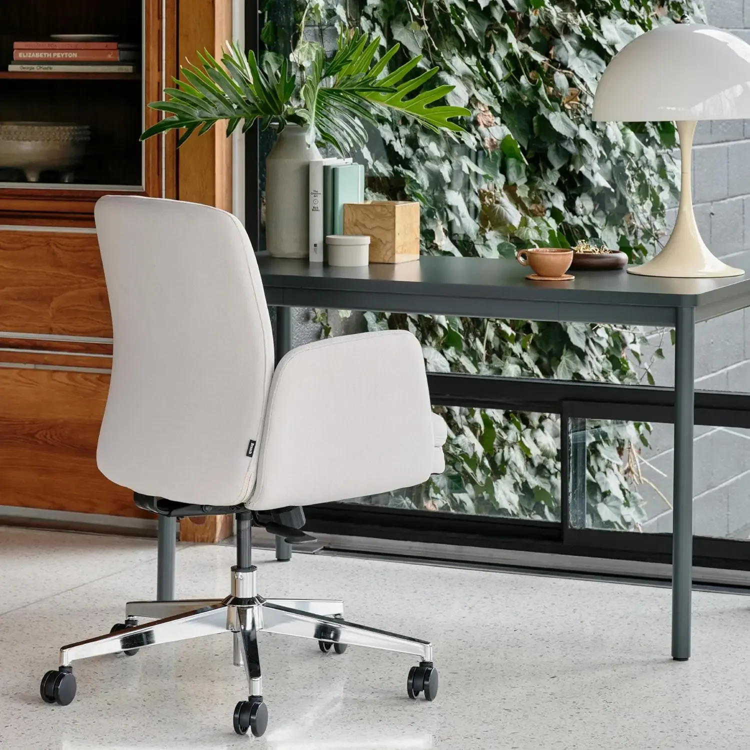 Modern Office Chair - Fabric, Removable Arms, Mid Back Design, Cloud-Like Comfort, Adjustable Height & Lumbar Support - Bone