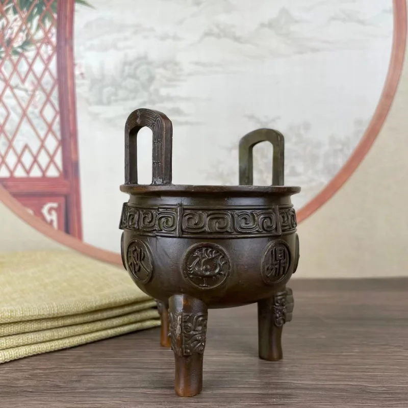 Bronze Tripod Three-Legged Dingke Ding Double-Ear Dingsheng Home Home Antique Office Decoration Opening Incense Burner Gift