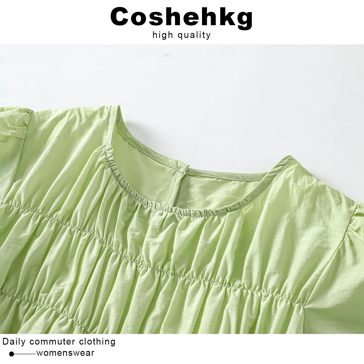 Coehkg Women's Loose ort Sve irt Spring Summer New Sle Pleated Base Layer Square Collar Versatile Top Faion