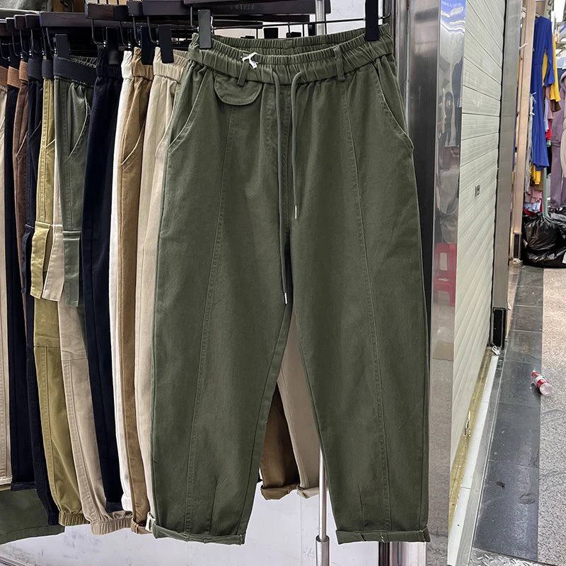 

Повседневные брюки-карго больших размеров с широкими штанинами и высокой талией для полных женщин, весенне-осенние модные длинные брюки в корейском стиле