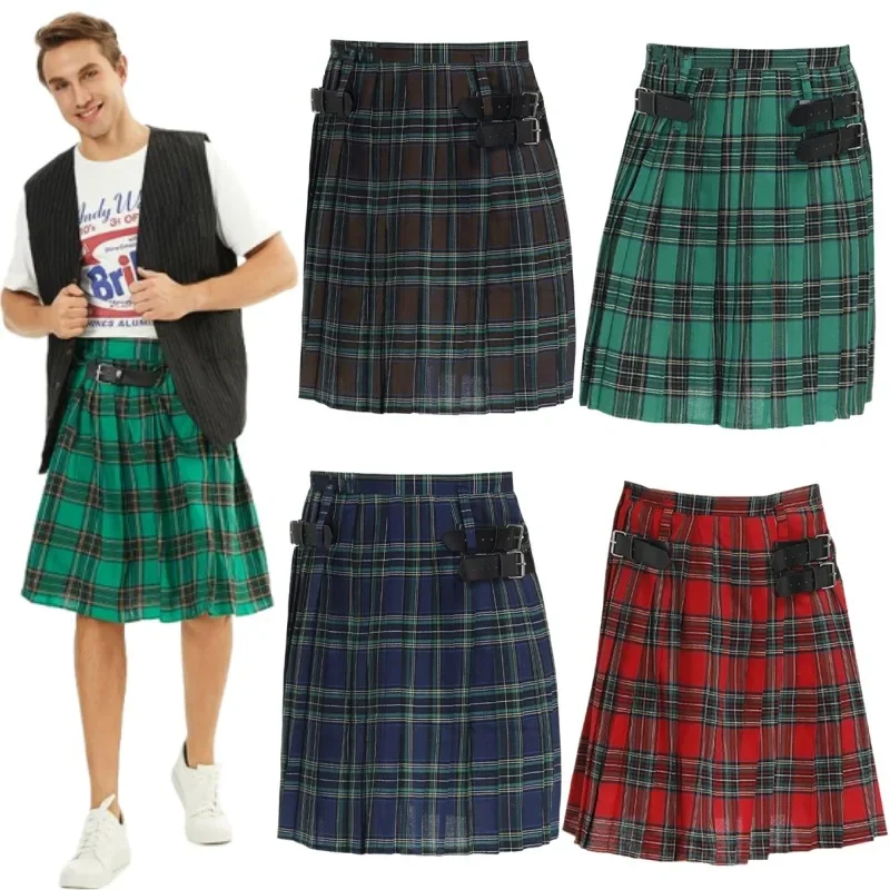 Halloween Scottish Holiday Skirt Men Plaid Pleated Skirt Boys Cosplay Stage Performance Skirt