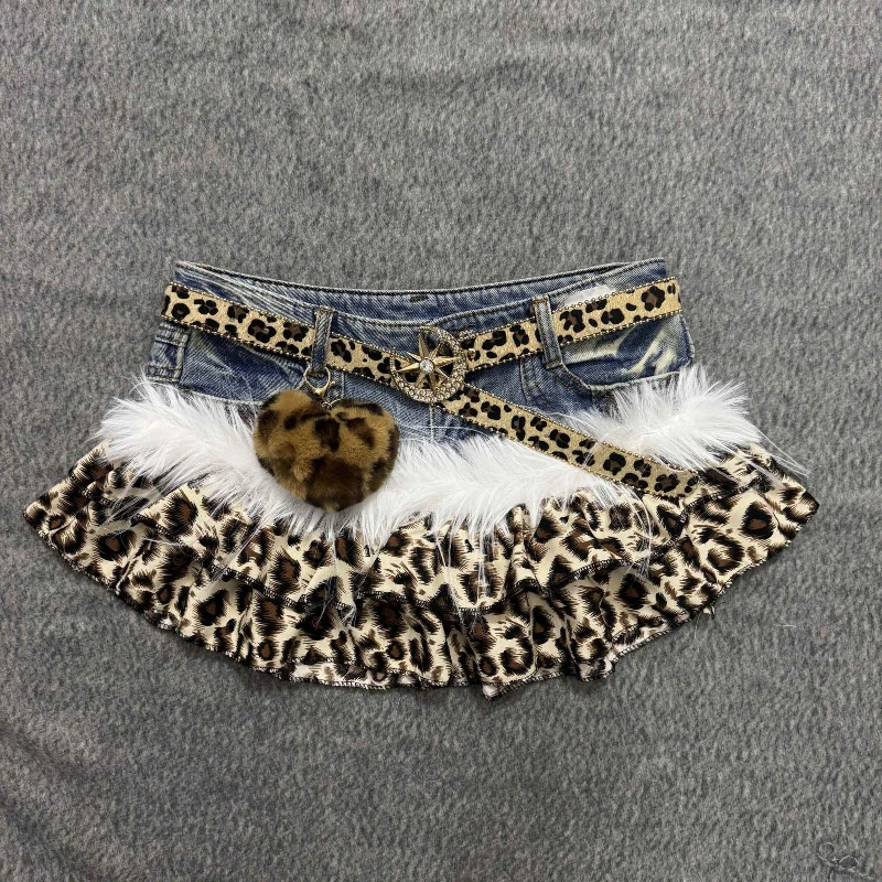 الجمالية Y2k سليم المرقعة ليوبارد طباعة التنانير النسائية الصيف ريترو كاوبوي 2000s مثير تنورة قصيرة الساخن فتاة شيك وتتسابق جديد #6