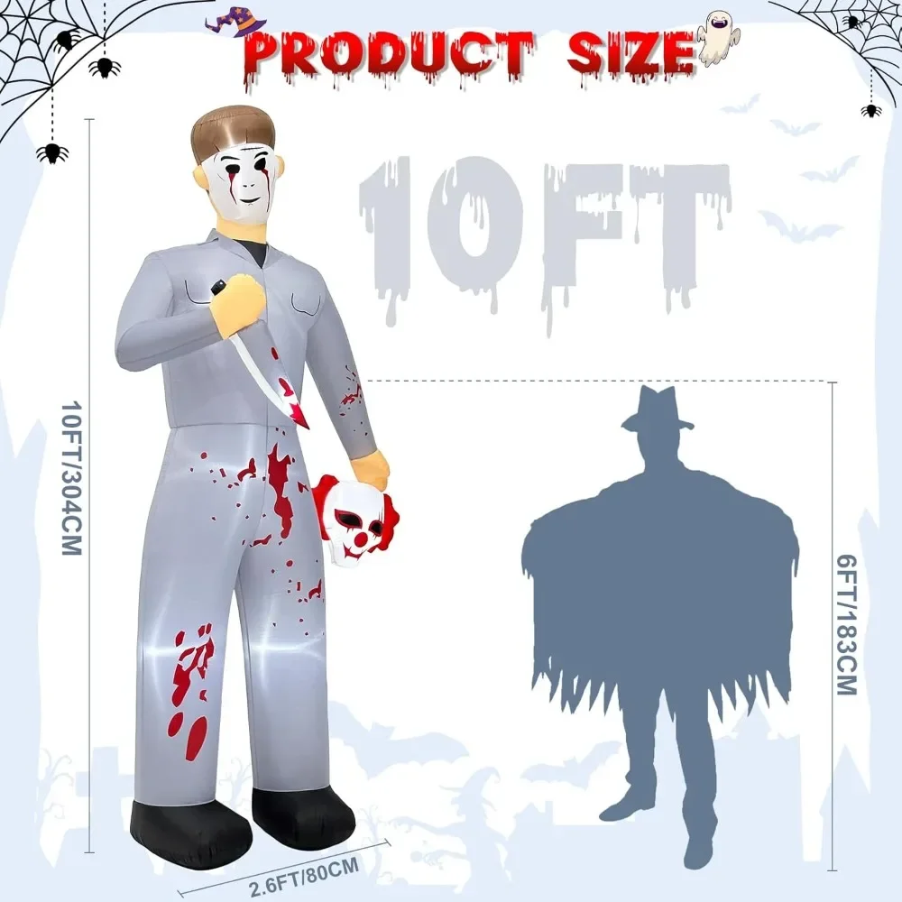 10 FT Halloween Inflatables Serial Killer Halloween Decorations, Halloween Blow Up Yard Decorations with Built-in LED