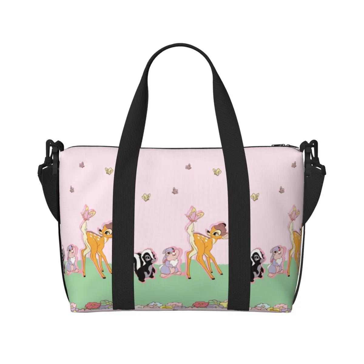 

Custom Bambi Flower Thumper Groceries Tote Shopping Bags Women Big Capacity Beach Gym Travel Bags