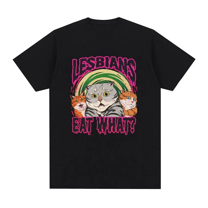 

LGBT What to Eat Cat Vintage T-shirt Summer Men's and Women's Casual Short sleeved T-shirt Unisex Plus Size T-shirt Y2k