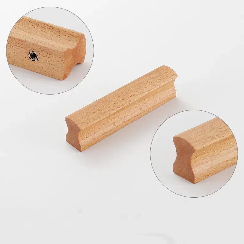 

Nordic Solid Wood Minimalist Cabinet Handles for Kitchen Drawers Wardrobes Child Safe Pulls Wooden Door Knobs Home Decor Walnut