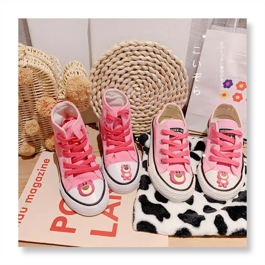 

Strawberry Lotso Spring Autumn Girls Princess New Rose Red Cartoon hello kitty Casual Canvas Shoes Children's women flat Shoes