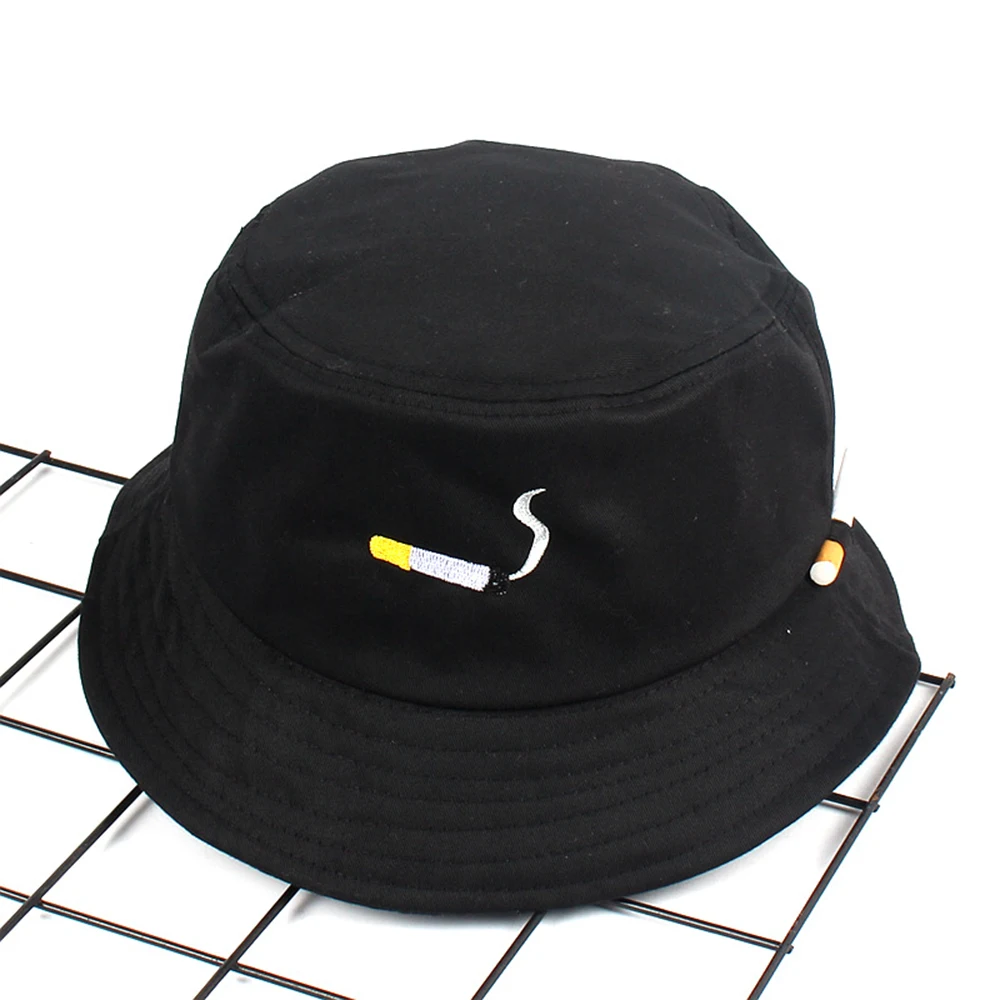 Cigarette Embroidery Bucket Hat Men Women Hip Hop Fishing Ca