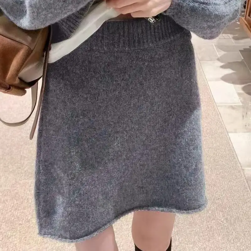 Style coréen taille haute a-ligne jupe femmes tricoté laine jupe minceur automne hiver femme nouveauté mince jupe courte
