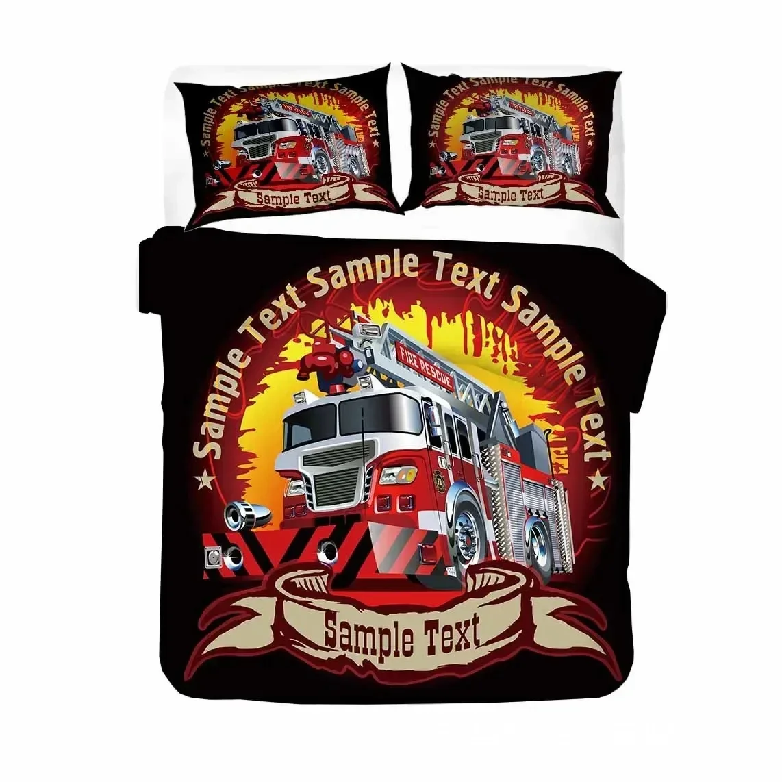 Firefighter Truck Duvet Cover KingQueen Size Red Firemen Car Bedding Set for Kids Boys Girls Fire Engine Polyester Quilt Cover