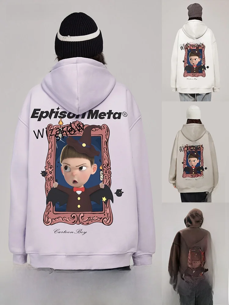 

loween Limited Devil Boy Oversize Fce Hoodie American Casual Trendy Sweatirt Youth Winter Polyester Cotton Blend