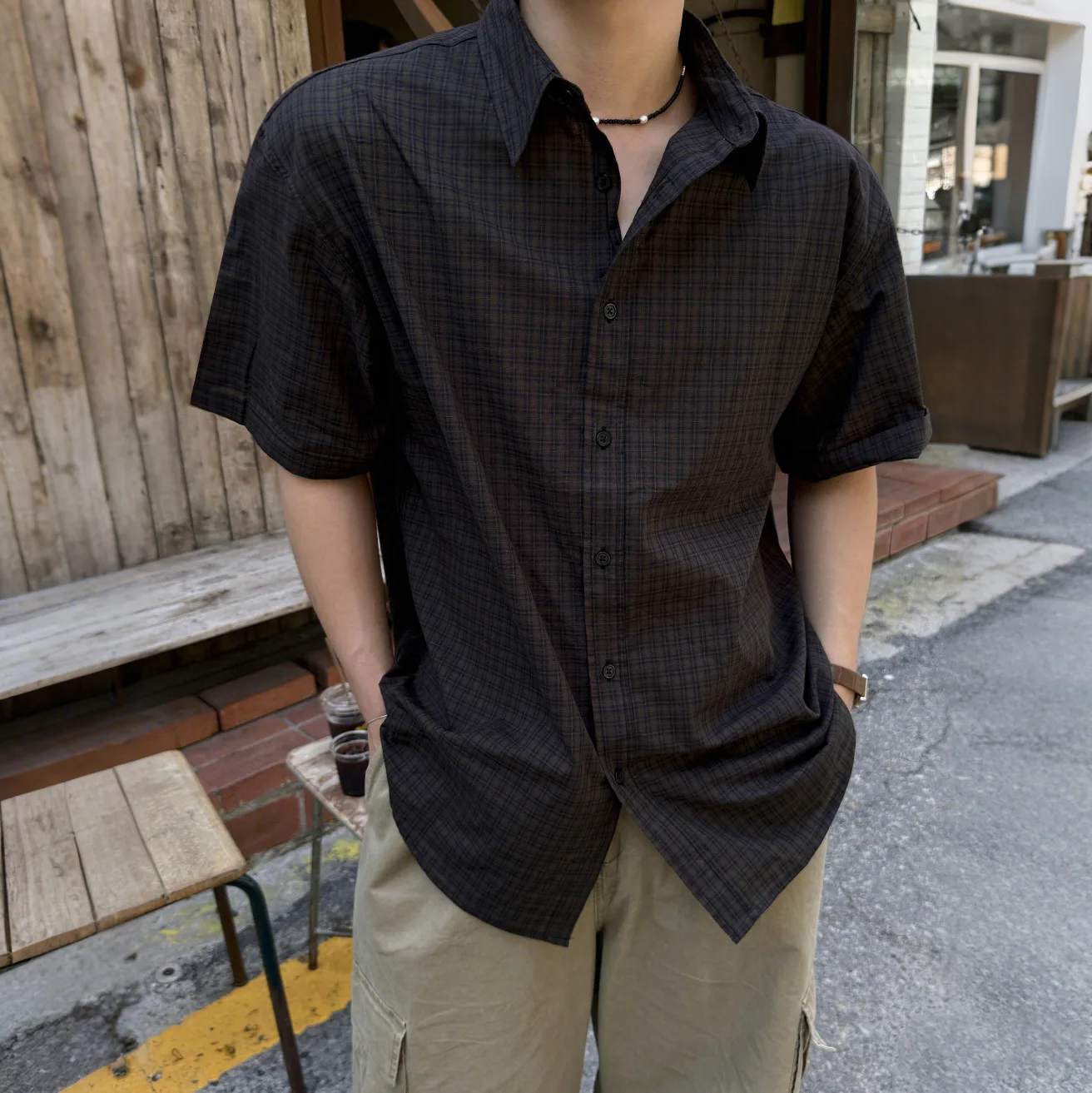 Summer Korean Style New Fashion Men Solid Color Daily Simple Basic Casual Trendy Short Sleeve Turn-down Collar Loose Fit Shirts