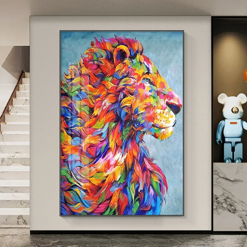 Entrance decoration painting vertical lion modern simplicity facing the door aisle mural living room fantasy hanging painting