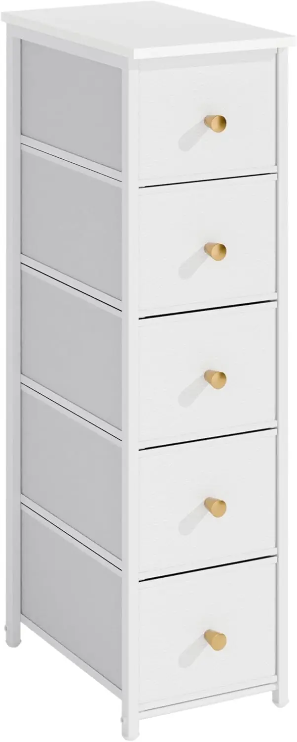 

Slim Narrow Storage Cabinet with 5 Drawers for Small Spaces, Tall Dresser for Bathroom Bedroom Dorm, White