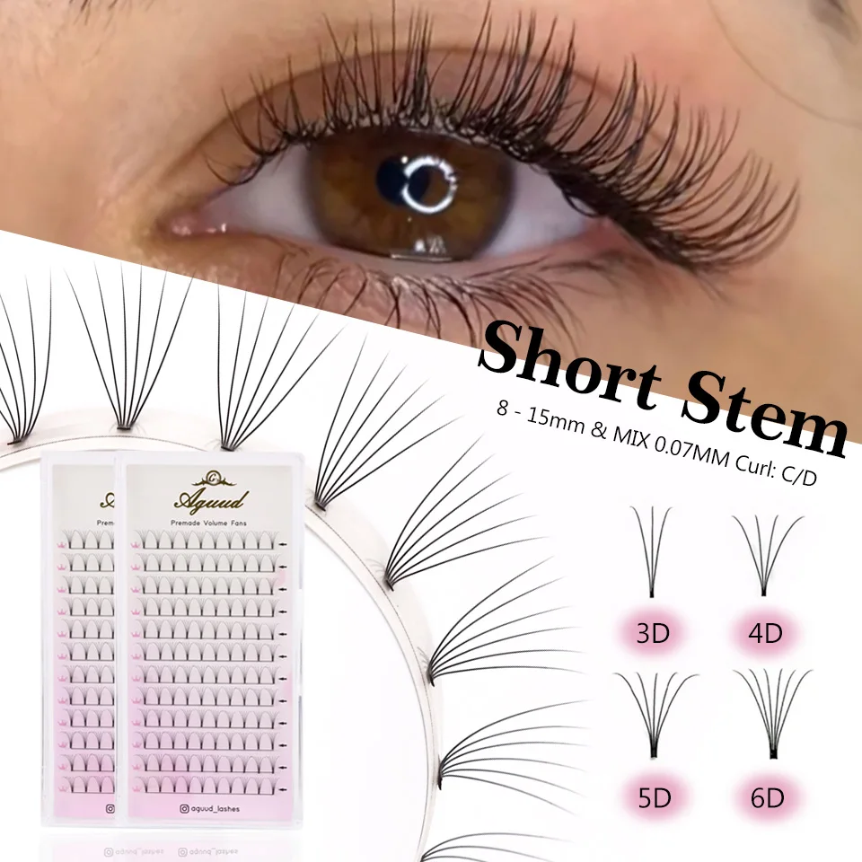 

AGUUD Long/Short Stem Premade Fans Lash Extensions 3d 4d 5d 6d Russian Volume False Eyelash Soft Narrow Stem Fluffy Cluster Lash