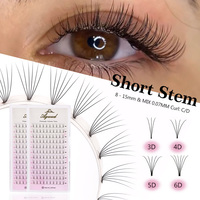 AGUUD Long/Short Stem Premade Fans Lash Extensions 3d 4d 5d 6d Russian Volume False Eyelash Soft Narrow Stem Fluffy Cluster Lash