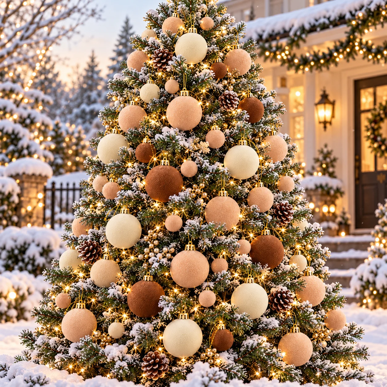 44Pcs 3 Earth Tones Flocked Velvet Xmas Ball Ornaments 2 Sizes Gold Caps Unbreakable Tree Hanging Decor for Holiday Home & Party