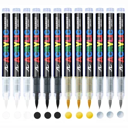 3Pcs White Marker Paint Pens set Permanent Brush Pen for Art projects, Drawing, Rock Painting, Stone Ceramic Glass Wood Plastic