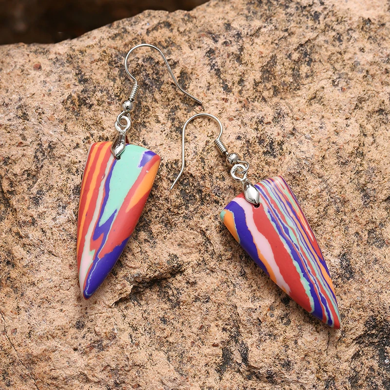 Natural New Earrings Rainbow Color Ripple Triangle Emperor Stone Earrings Creative Stone Drop Earrings for Women Girl Jewelry