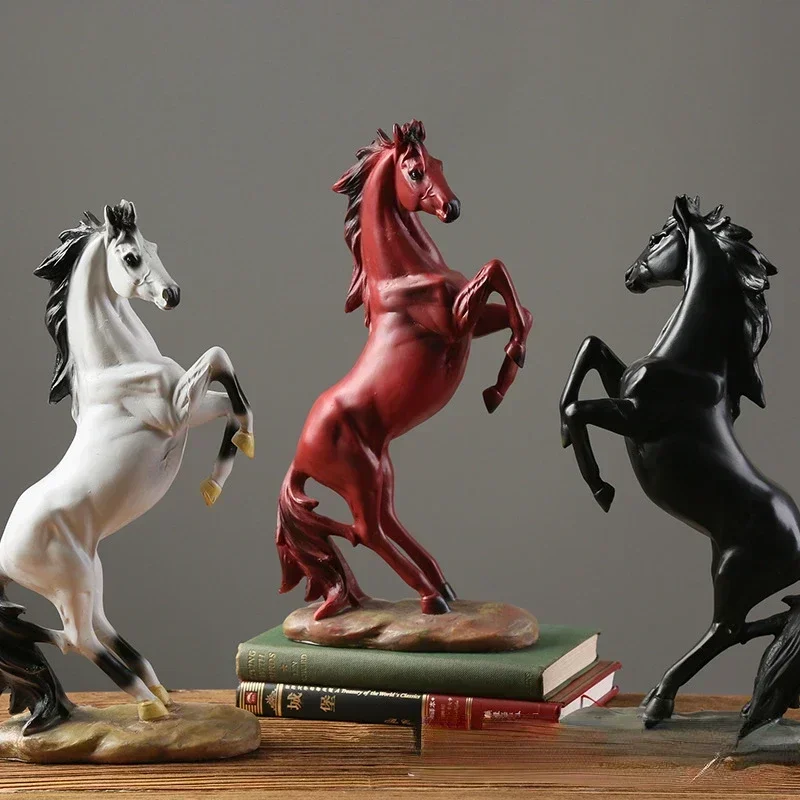 Standing Horse Resin Statue, Horse Art Figurine Decorative Home  Office Decor Ornaments Desk Bookshelf to Attract Luck and Wealt