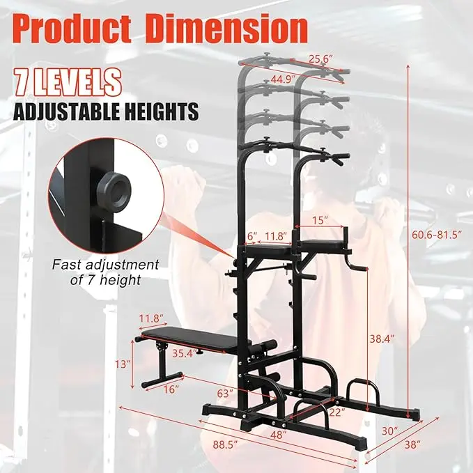 OYLP IUNNDS Power Tower Dip Bar Station Multi-Function Pull-Up Bar for Home Gym Strength Training Workout Exercise Fitness