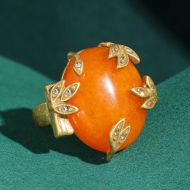 

Vintage Oval Beeswax Yellow Stone Rings for Woman Natural Jewelry High Quality Antique Gold Plated New Trends 2026 Accessories