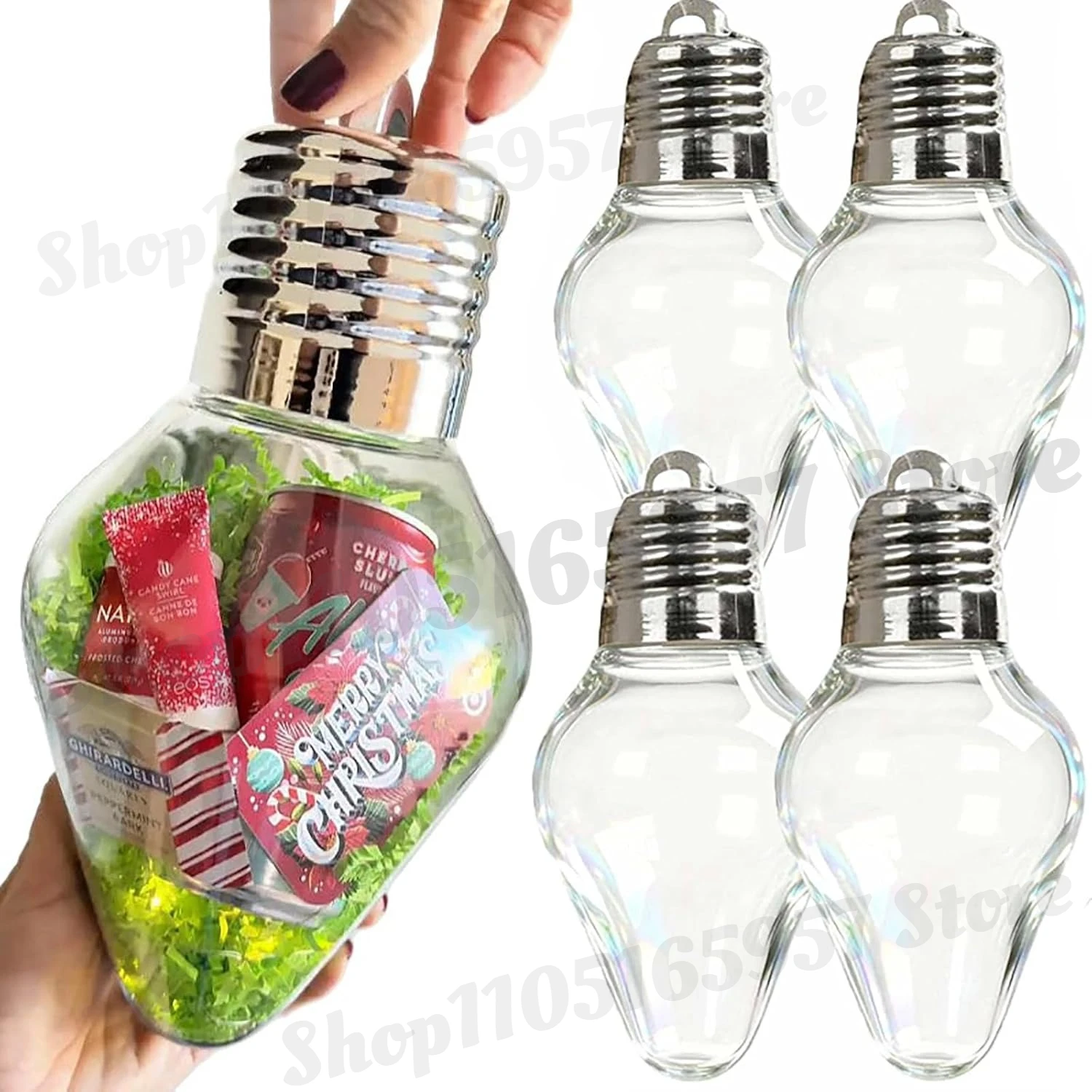 

Christmas Bulb Gift Jar,Clear Fillable Light Bulb Ornaments with Screw-Off Lid,Plastic Hanging Candy Containers for DIY Crafts