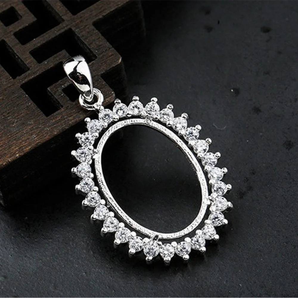 

Pendant Blank (13x18mm Oval Blank) White Gold Plated 925 Silver Zircon Pave Pendant Base Oval Cabochon Pendant Setting P325B