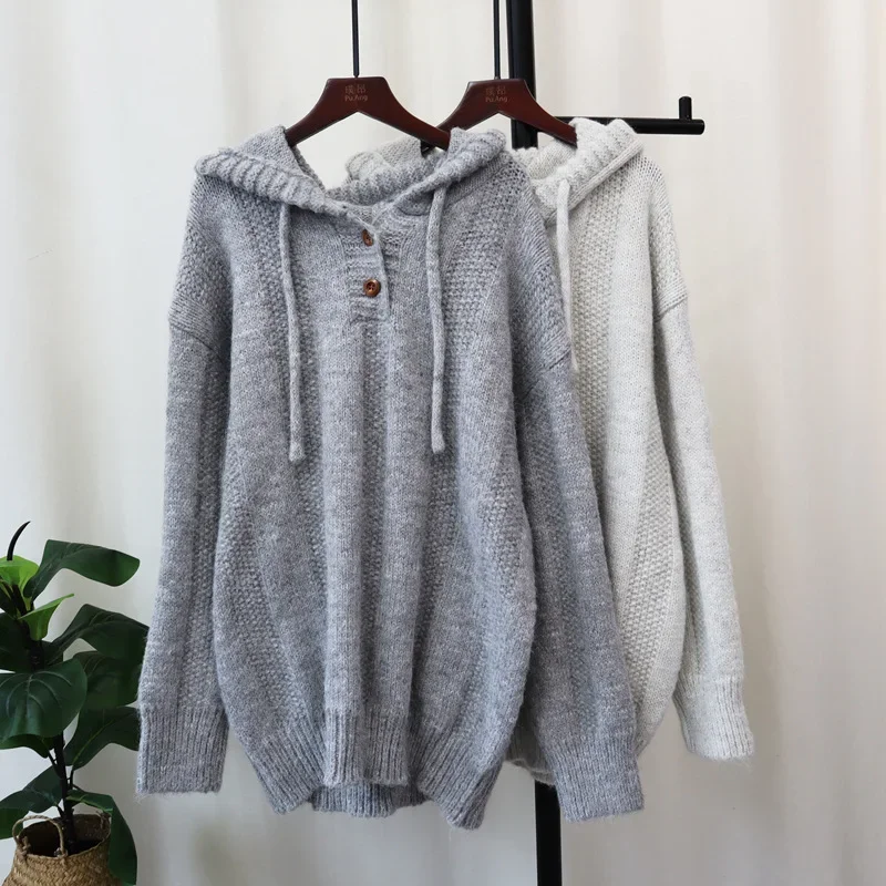 

2024 Women Cardigan Sweater Hooded Kintted Gray Pockets Spring Autumn Vintage Winter Streetwear Y2k Jumper Coat Cardigans